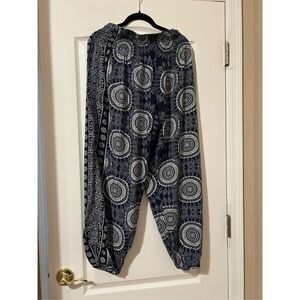Lotus and Luna harem boho pants. Navy blue and white